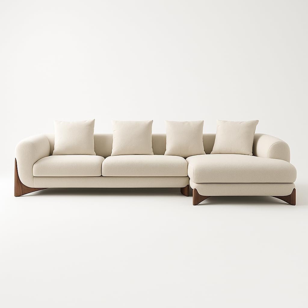 KUSTOMDECO Astoria Fleece Fabric Sofa | L-Shape Sofa Set | Sectional Sofa for Living Room Furniture | Premium Soft Upholstery | Corner Couch | Cozy Modern Design (Off White, LEFT SIDE: 380CM) - Image 6