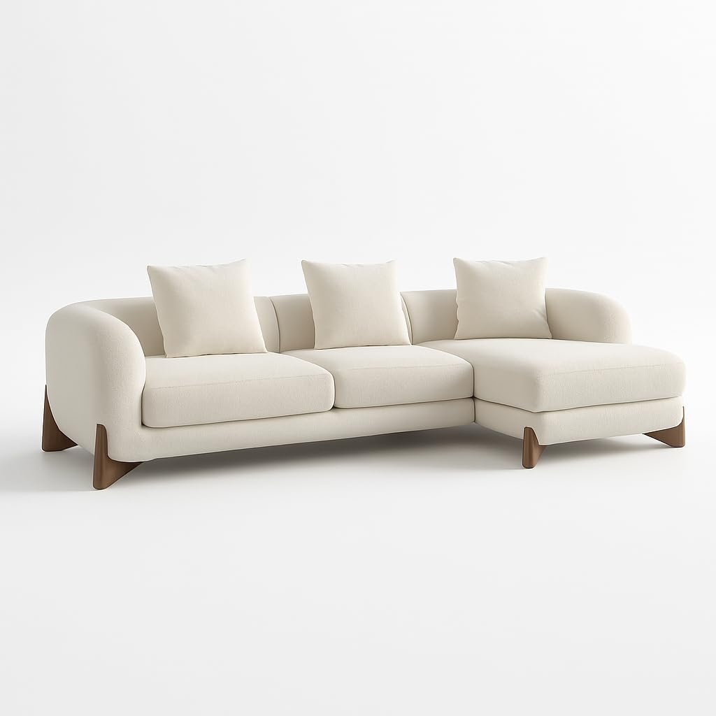 KUSTOMDECO Astoria Fleece Fabric Sofa | L-Shape Sofa Set | Sectional Sofa for Living Room Furniture | Premium Soft Upholstery | Corner Couch | Cozy Modern Design (Off White, LEFT SIDE: 420CM)