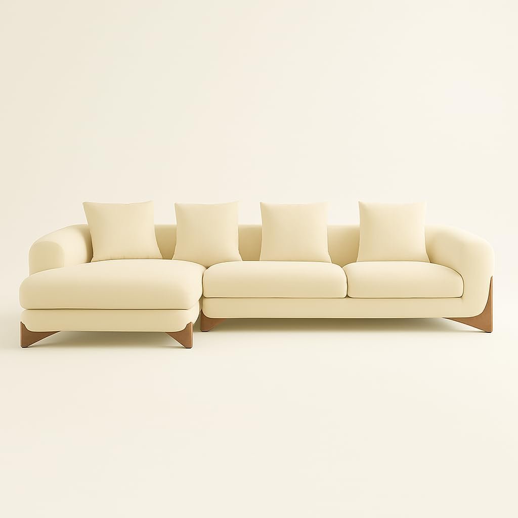 KUSTOMDECO Astoria Fleece Fabric Sofa | L-Shape Sofa Set | Sectional Sofa for Living Room Furniture | Premium Soft Upholstery | Corner Couch | Cozy Modern Design (Off White, LEFT SIDE: 420CM) - Image 10