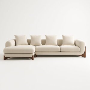 KUSTOMDECO Astoria Fleece Fabric Sofa | L-Shape Sofa Set | Sectional Sofa for Living Room Furniture | Premium Soft Upholstery | Corner Couch | Cozy Modern Design (Off White, RIGHT SIDE: 380CM)