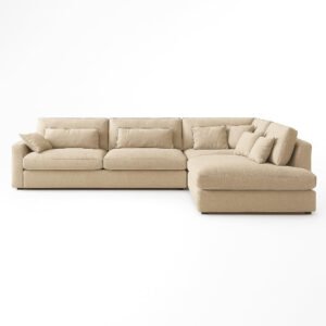 KUSTOMDECO Plain Corner Sofa L Shape | Linen Sectional Sofa for Living Room, Modern Upholstered Couch | Space-Saving Design | Left or Right Facing (Beige)