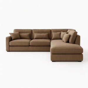 KUSTOMDECO Plain Corner Sofa L Shape | Linen Sectional Sofa for Living Room, Modern Upholstered Couch | Space-Saving Design | Left or Right Facing (Dark Beige)