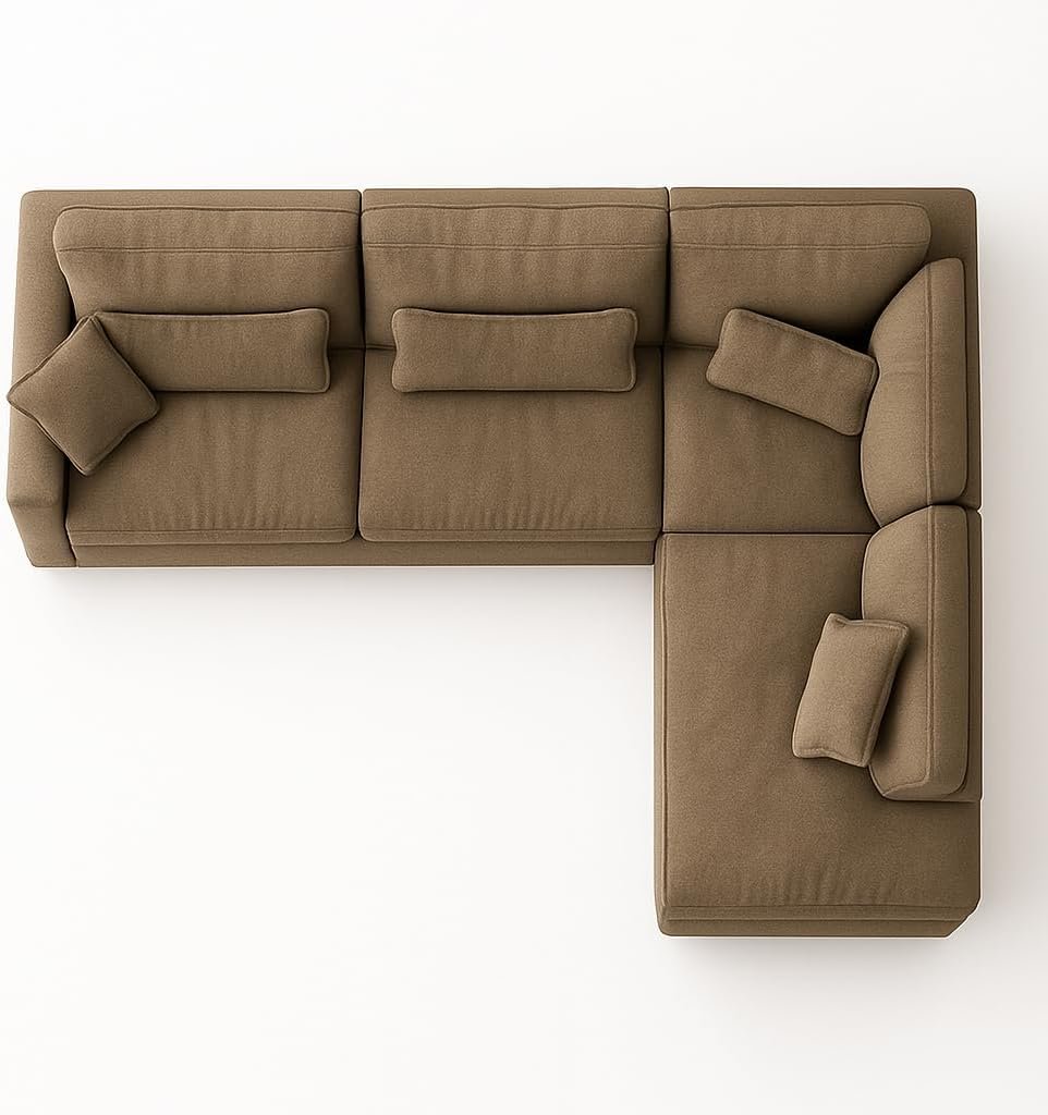 KUSTOMDECO Plain Corner Sofa L Shape | Linen Sectional Sofa for Living Room, Modern Upholstered Couch | Space-Saving Design | Left or Right Facing (Dark Beige) - Image 3