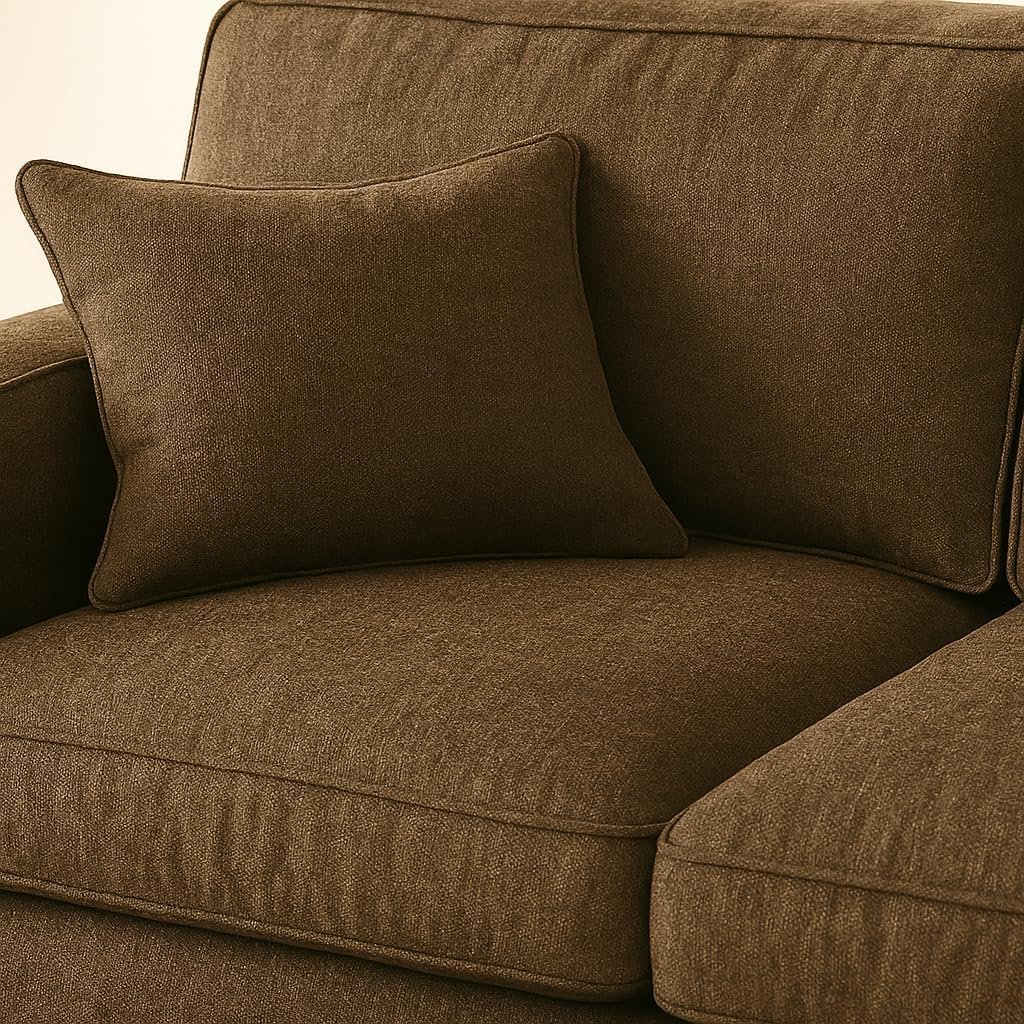 KUSTOMDECO Plain Corner Sofa L Shape | Linen Sectional Sofa for Living Room, Modern Upholstered Couch | Space-Saving Design | Left or Right Facing (Dark Beige) - Image 7