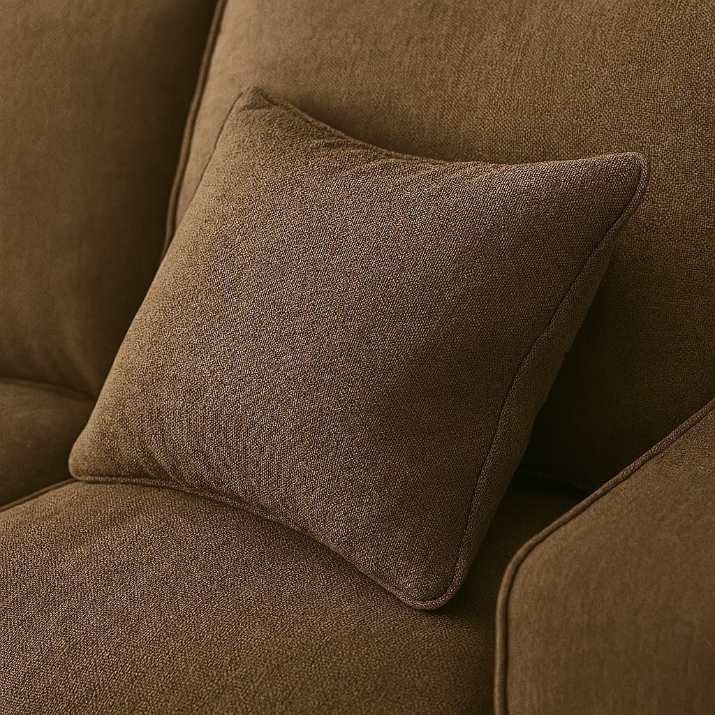 KUSTOMDECO Plain Corner Sofa L Shape | Linen Sectional Sofa for Living Room, Modern Upholstered Couch | Space-Saving Design | Left or Right Facing (Dark Beige) - Image 9