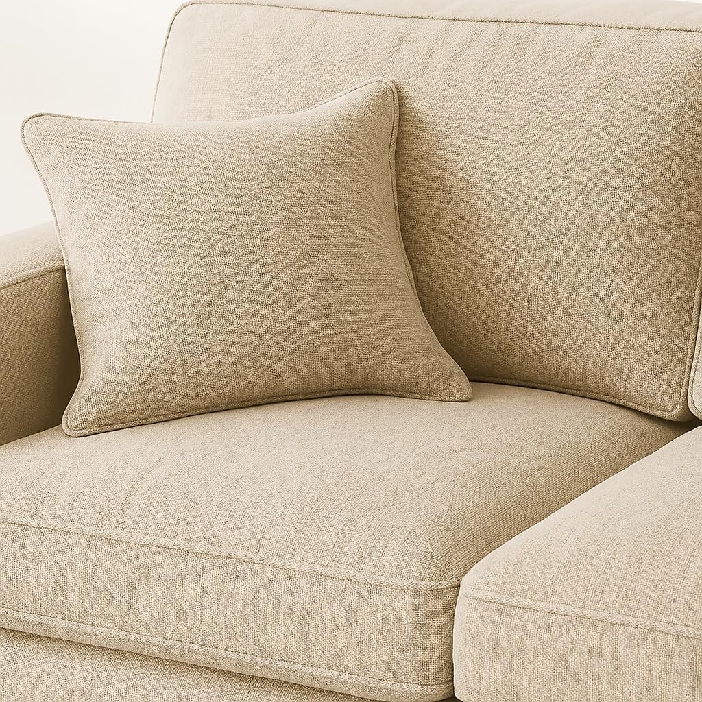 KUSTOMDECO Plain Corner Sofa L Shape | Linen Sectional Sofa for Living Room, Modern Upholstered Couch | Space-Saving Design | Left or Right Facing (Dark Beige) - Image 16