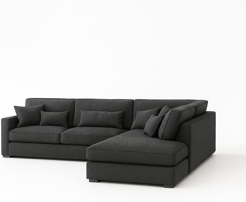 KUSTOMDECO Plain Corner Sofa L Shape | Linen Sectional Sofa for Living Room, Modern Upholstered Couch | Space-Saving Design | Left or Right Facing (Dark Beige) - Image 23