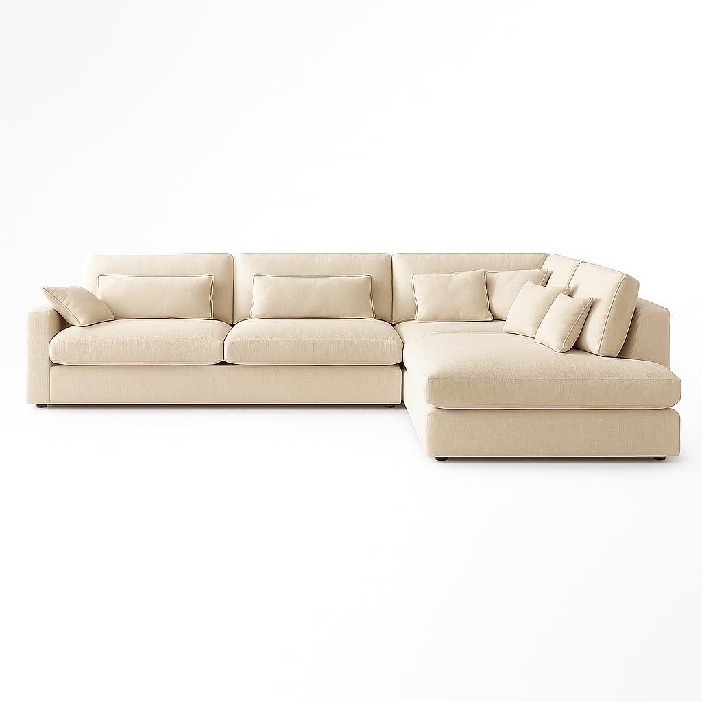 KUSTOMDECO Plain Corner Sofa L Shape | Linen Sectional Sofa for Living Room, Modern Upholstered Couch | Space-Saving Design | Left or Right Facing (Dark Beige) - Image 28