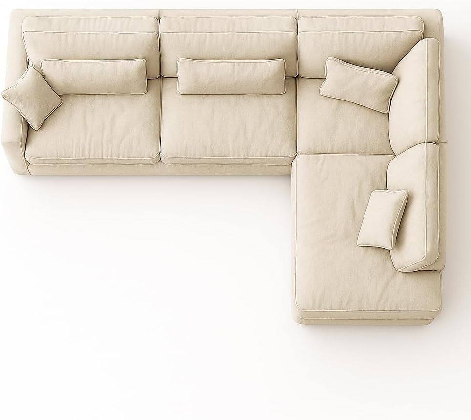 KUSTOMDECO Plain Corner Sofa L Shape | Linen Sectional Sofa for Living Room, Modern Upholstered Couch | Space-Saving Design | Left or Right Facing (Dark Beige) - Image 37