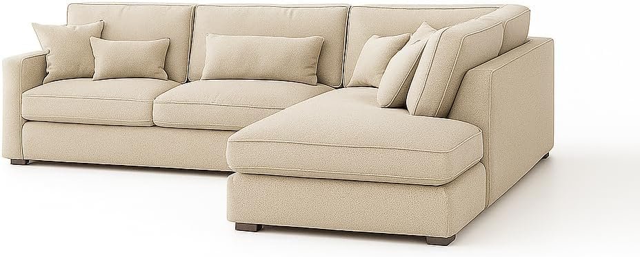 KUSTOMDECO Plain Corner Sofa L Shape | Linen Sectional Sofa for Living Room, Modern Upholstered Couch | Space-Saving Design | Left or Right Facing (Dark Beige) - Image 40