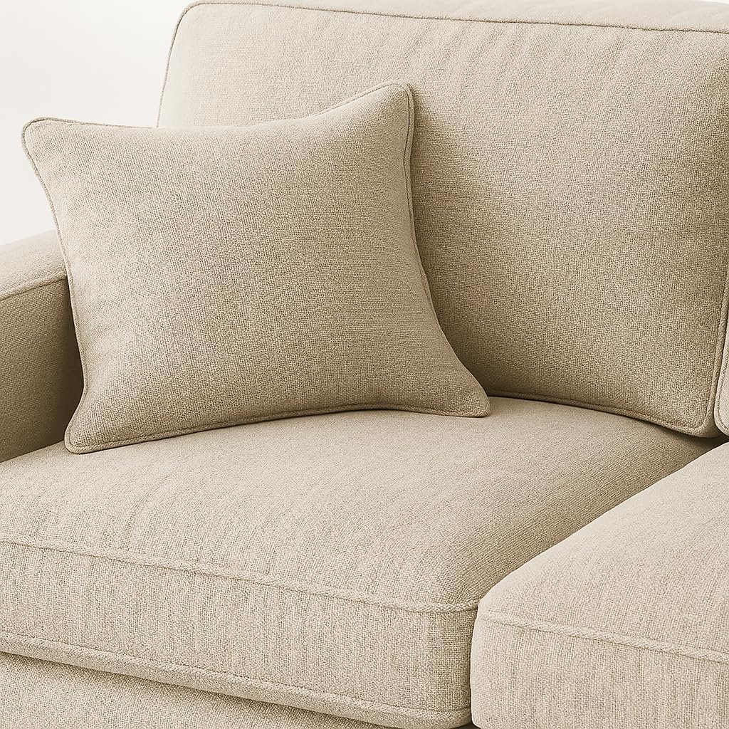 KUSTOMDECO Plain Corner Sofa L Shape | Linen Sectional Sofa for Living Room, Modern Upholstered Couch | Space-Saving Design | Left or Right Facing (Dark Beige) - Image 43