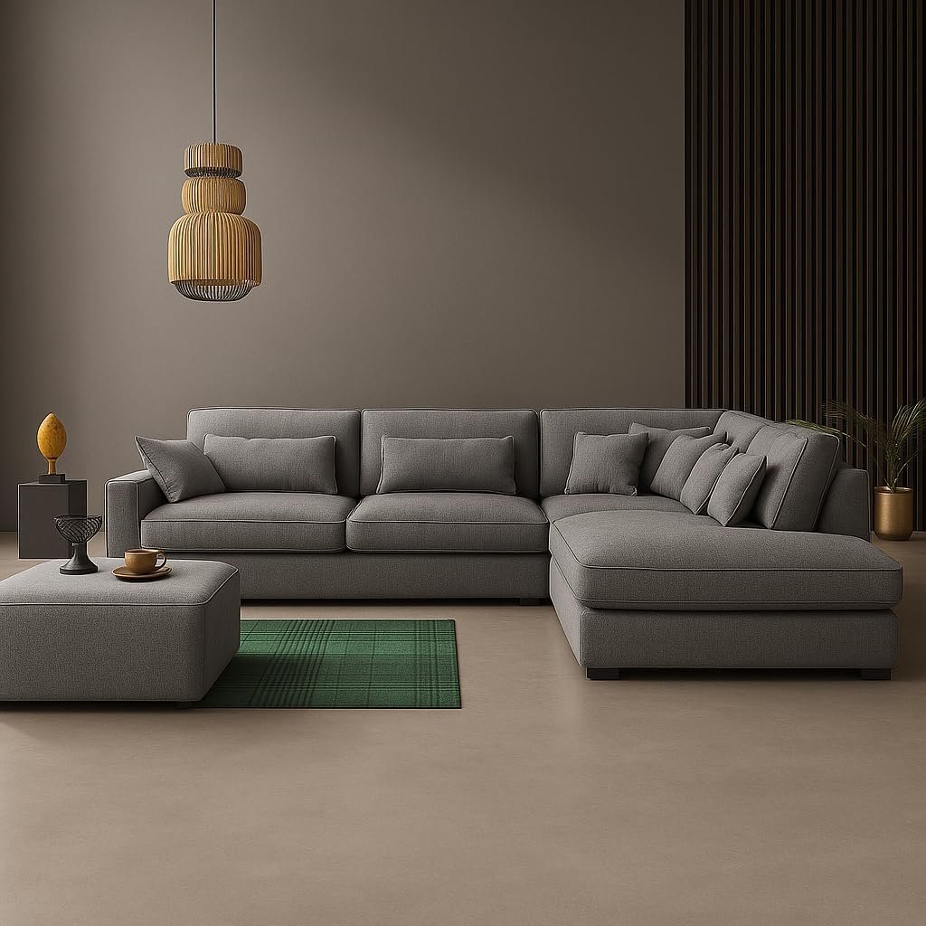 KUSTOMDECO Plain Corner Sofa L Shape | Linen Sectional Sofa for Living Room, Modern Upholstered Couch | Space-Saving Design | Left or Right Facing (Dark Beige) - Image 45