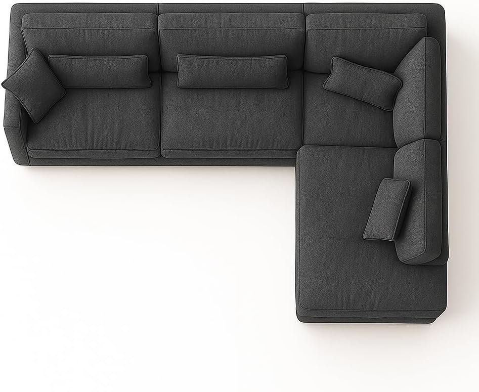 KUSTOMDECO Plain Corner Sofa L Shape | Linen Sectional Sofa for Living Room, Modern Upholstered Couch | Space-Saving Design | Left or Right Facing (Dark Beige) - Image 46
