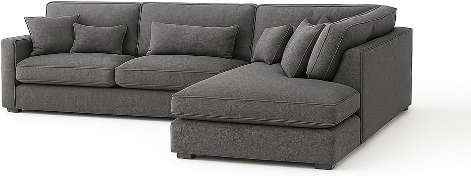 KUSTOMDECO Plain Corner Sofa L Shape | Linen Sectional Sofa for Living Room, Modern Upholstered Couch | Space-Saving Design | Left or Right Facing (Dark Beige) - Image 49