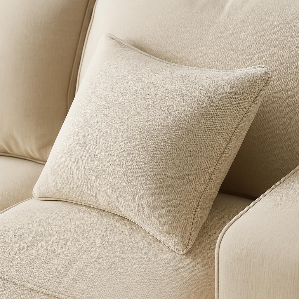 KUSTOMDECO Plain Corner Sofa L Shape | Linen Sectional Sofa for Living Room, Modern Upholstered Couch | Space-Saving Design | Left or Right Facing (Dark Beige) - Image 67