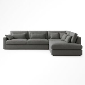 KUSTOMDECO Plain Corner Sofa L Shape | Linen Sectional Sofa for Living Room, Modern Upholstered Couch | Space-Saving Design | Left or Right Facing (Grey)