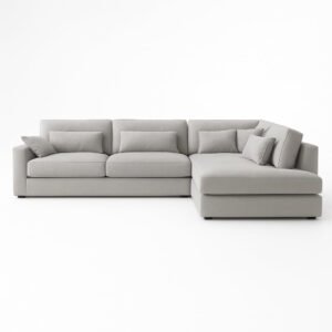 KUSTOMDECO Plain Corner Sofa L Shape | Linen Sectional Sofa for Living Room, Modern Upholstered Couch | Space-Saving Design | Left or Right Facing (Light Grey)