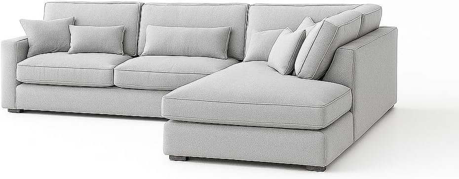 KUSTOMDECO Plain Corner Sofa L Shape | Linen Sectional Sofa for Living Room, Modern Upholstered Couch | Space-Saving Design | Left or Right Facing (Light Grey) - Image 4