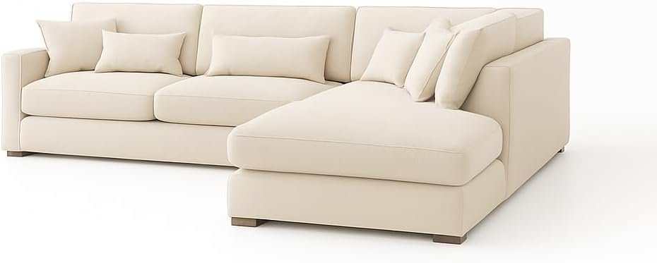 KUSTOMDECO Plain Corner Sofa L Shape | Linen Sectional Sofa for Living Room, Modern Upholstered Couch | Space-Saving Design | Left or Right Facing (Light Grey) - Image 31