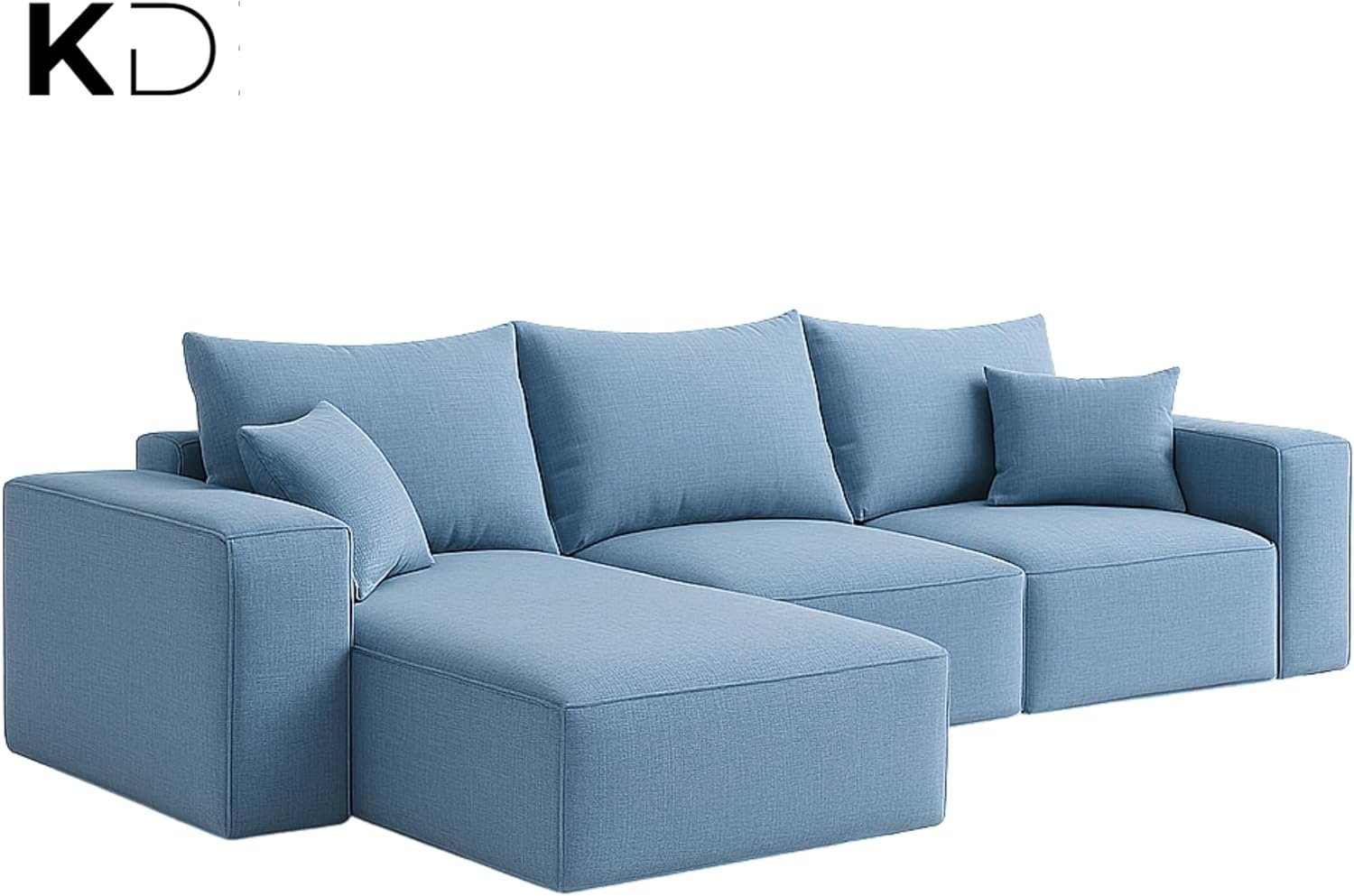 KUSTOMDECO 3 Seater L-Shaped Sectional Sofa with Cushions | Comfortable Living Room Furniture | Balcony furniture Sofa with Pillows | Modern Design (Powder Blue) - Image 5