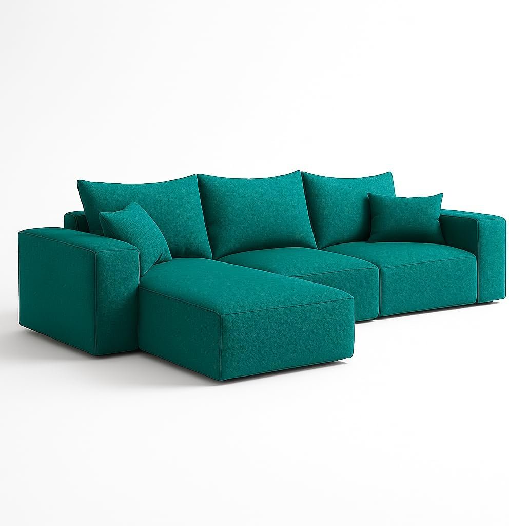 KUSTOMDECO 3 Seater L-Shaped Sectional Sofa with Cushions | Comfortable Living Room Furniture | Balcony furniture Sofa with Pillows | Modern Design (Powder Blue) - Image 17