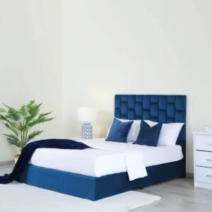 Karnak Estorn Upholstered Velvet Bed Frame Bedroom Furniture Strong And Sturdy Modern Design Wooden Bed | Quiet & Comfortable Bed (HC - Wide Single 120x200cm, Blue)