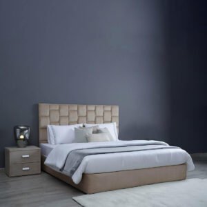 Karnak Estorn Upholstered Velvet Bed Frame Bedroom Furniture Strong And Sturdy Modern Design Wooden Bed | Quiet & Comfortable Bed (Queen - 160x200cm, Beige)