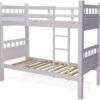 Karnak Heavy Duty Wooden Bunk Bed With Ladder for Kids, Teens, Bedroom, Guest Room Furniture, Solid Wooden Bed, Full-Length Guardrail Color White