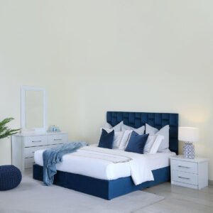 Karnak Estorn Upholstered Velvet Bed Frame Bedroom Furniture Strong And Sturdy Modern Design Wooden Bed | Quiet & Comfortable Bed (King - 180x200cm, Blue)