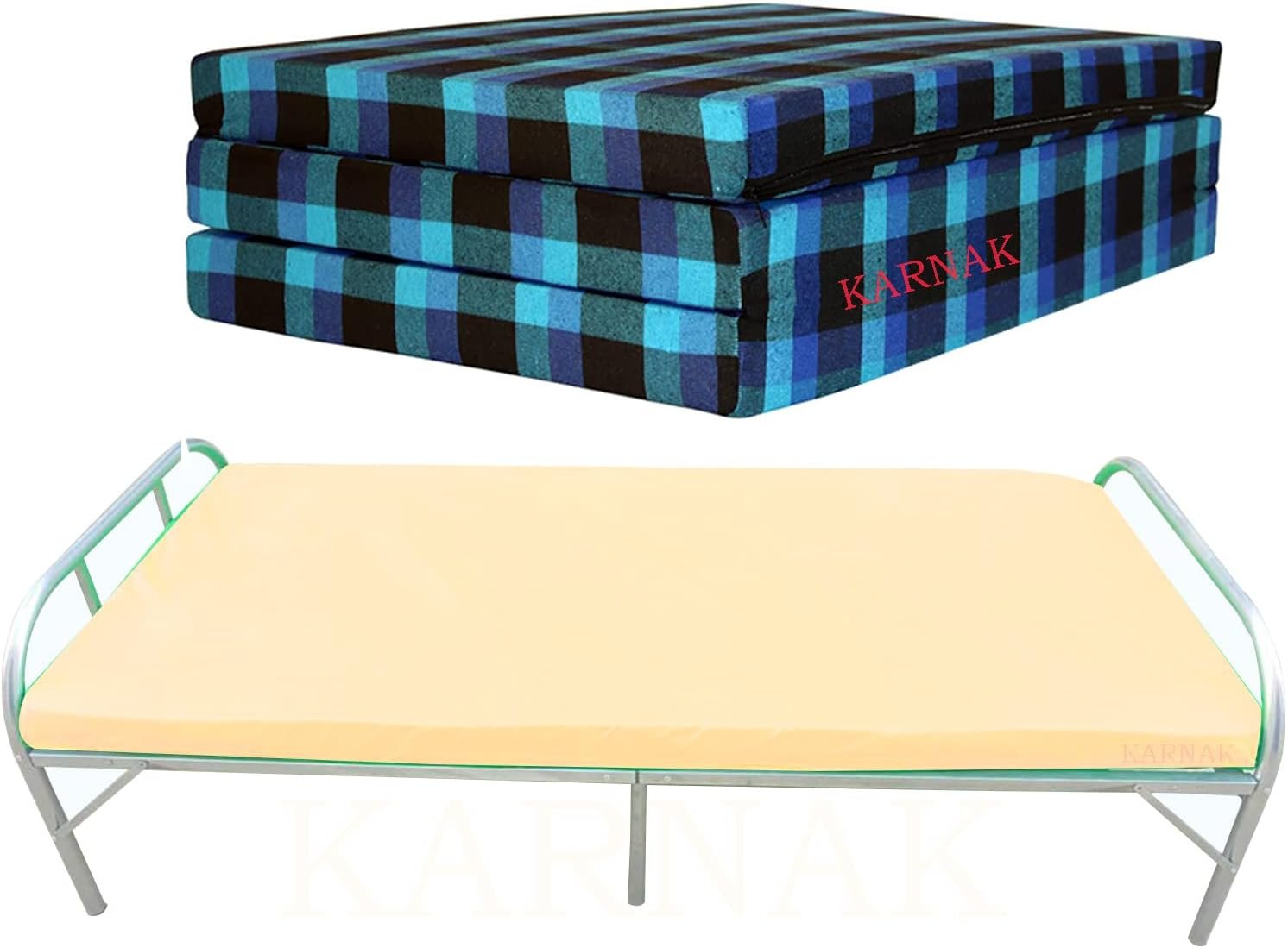 Karnak Folding Bed with Portable Folding Single Foam Mattress Size 180x90 Steel Frame Size 90x190 Centimeters Silver Model – KF180