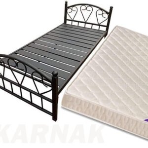 Karnak Heavy Duty Single Metal Steel Bed with Medicated Mattress (90x190 CM) - Black