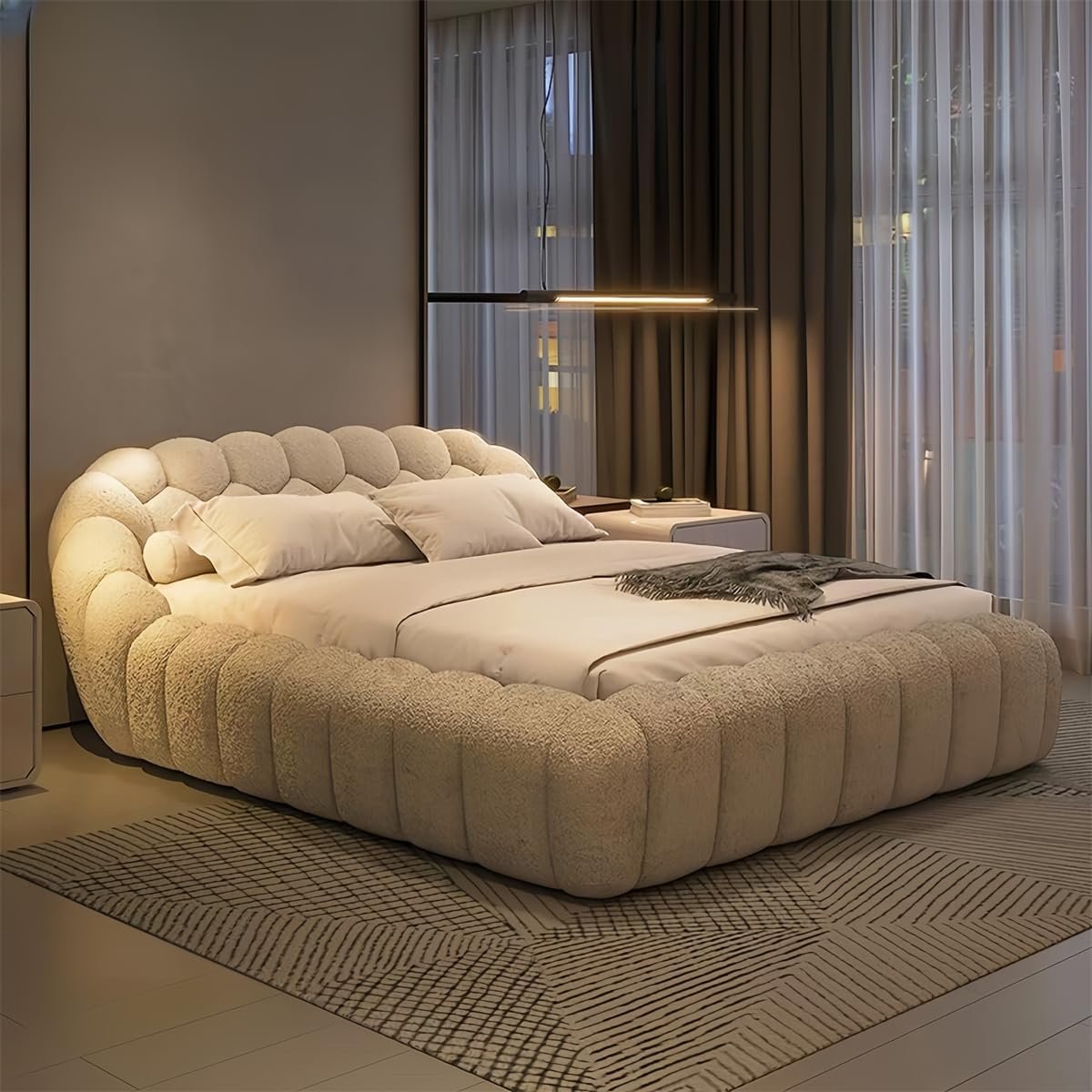 Light Luxury 10PCS Modern Bed Frame for Bedroom with Headboard, Fleece Fabric Wrap, Strong Frame and Wooden Slats Support,Strong Weight Capacity Without Mattress (Suitable for matress 180x200cm) - Image 4