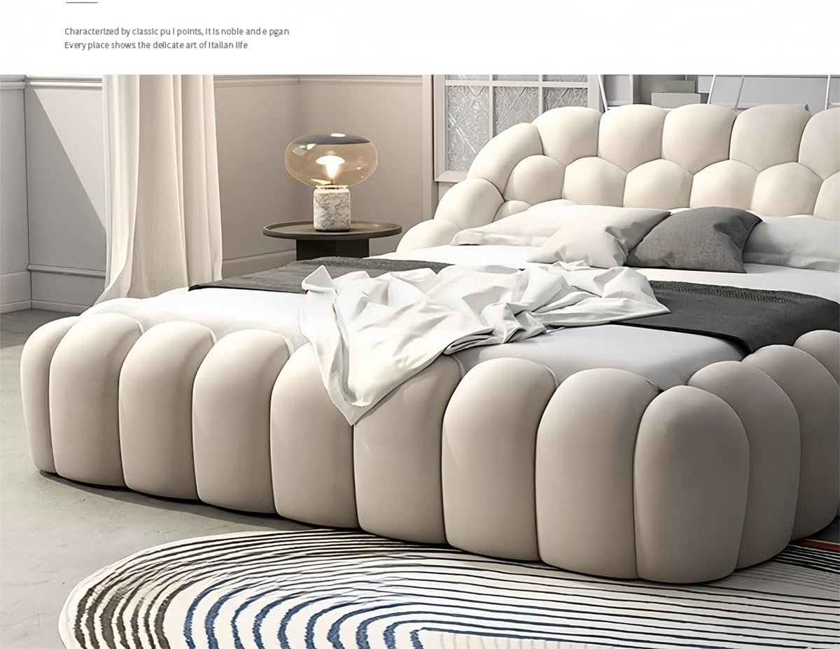 Light Luxury 10PCS Modern Bed Frame for Bedroom with Headboard, Fleece Fabric Wrap, Strong Frame and Wooden Slats Support,Strong Weight Capacity Without Mattress (Suitable for matress 180x200cm) - Image 6