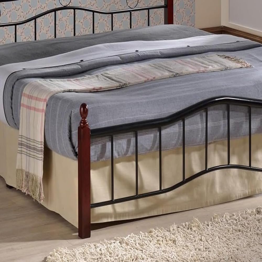 Karnak Home Wood And Steel Bed KH-6888- With Wooden Legs Cherry Brown (190L x 90W x 15H centimeters) - Image 2