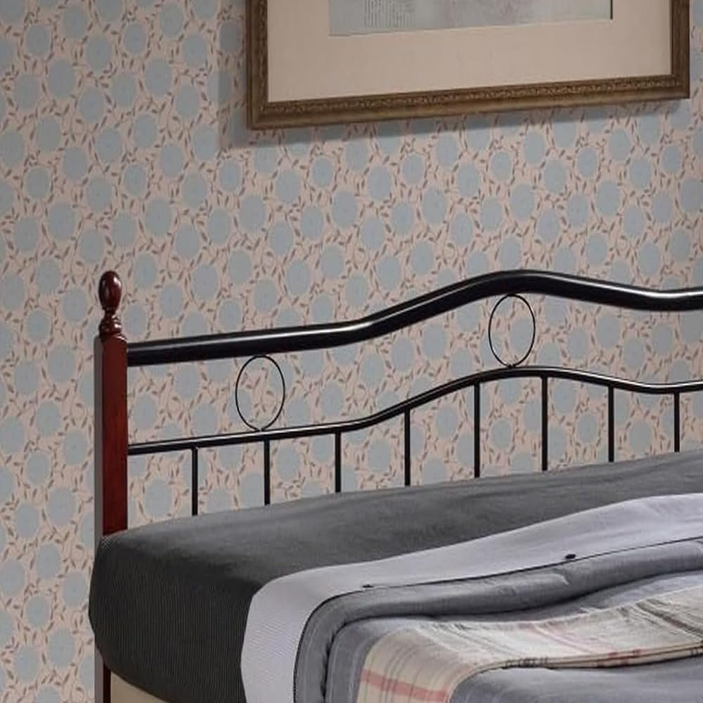 Karnak Home Wood And Steel Bed KH-6888- With Wooden Legs Cherry Brown (190L x 90W x 15H centimeters) - Image 3