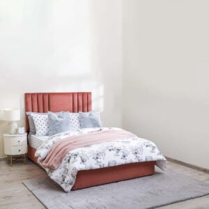 Karnak Superior Upholstered Velvet Bed Frame Bedroom Furniture Strong And Sturdy Modern Design Wooden Bed | Quiet & Comfortable Bed (EU - Double 140x200cm, Pink)