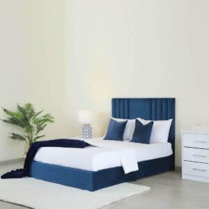 Karnak Superior Upholstered Velvet Bed Frame Bedroom Furniture Strong And Sturdy Modern Design Wooden Bed | Quiet & Comfortable Bed (USA - Queen 150x200cm, Blue)