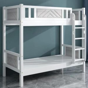 Karnak Heavy Duty Wooden Bunk Bed With Ladder for Kids, Teens, Bedroom, Guest Room Furniture, Solid Wooden Bedframe, Full-Length Guardrail Color White