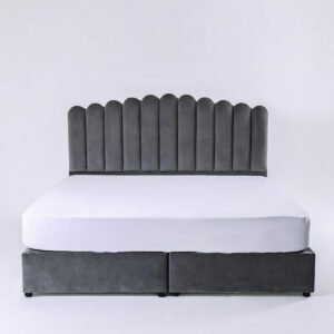 Karnak Almira Upholstered Velvet Bed Frame Bedroom Furniture Strong And Sturdy Modern Design Wooden Bed | Quiet & Comfortable Bed (King - 180x200cm, Grey)