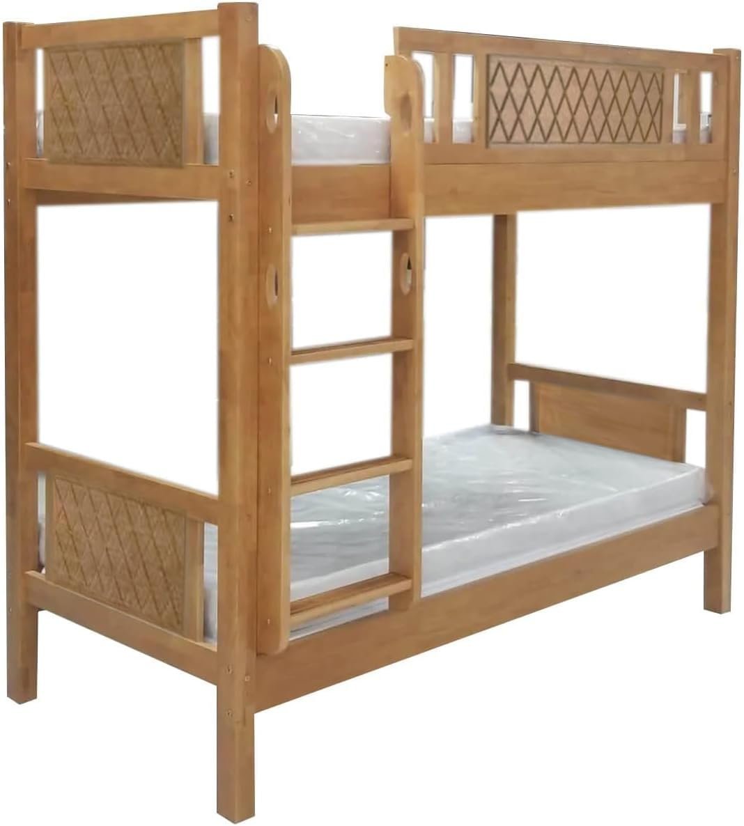 Karnak Heavy Duty Wooden Bunk Bed With Ladder for Kids, Teens, Bedroom, Guest Room Furniture, Solid Wooden Bedframe, Full-Length Guardrail Color (Oak) - Image 2