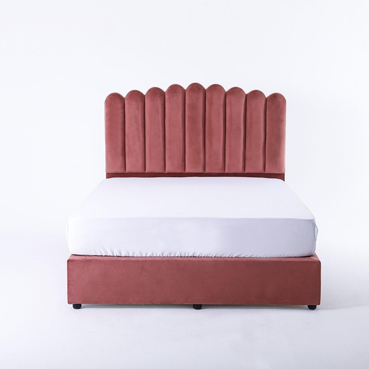 Karnak Almira Upholstered Velvet Bed Frame Bedroom Furniture Strong And Sturdy Modern Design Wooden Bed | Quiet & Comfortable Bed (Eu - Single 90x200cm, Pink)