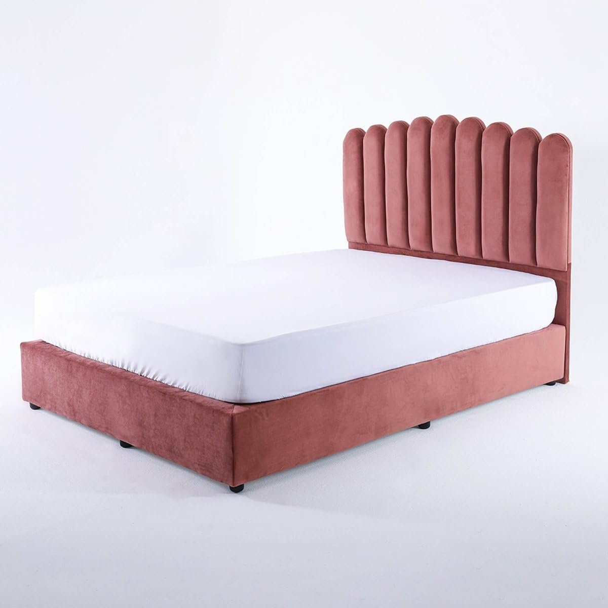 Karnak Almira Upholstered Velvet Bed Frame Bedroom Furniture Strong And Sturdy Modern Design Wooden Bed | Quiet & Comfortable Bed (Eu - Single 90x200cm, Pink) - Image 3