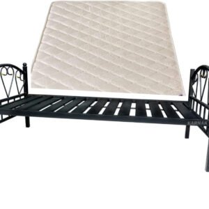 Karnak Heavy Duty Single Metal Steel Bed with Medicated Mattress Dimension 90x190 Centimeters Black