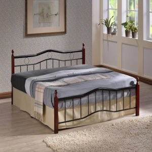 Karnak Home Wood And Steel Bed KH-6888- With Wooden Legs Cherry Brown (190L x 180W x 15H centimeters)