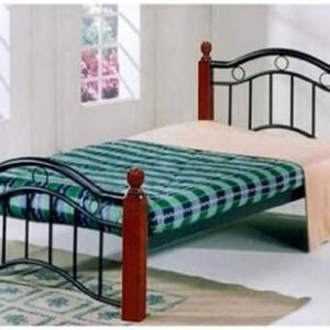 karnak Wood And Steel Bed Size 90x190 Cherry Brown With Wooden Legs And Medicated Mattress