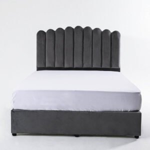 Karnak Almira Upholstered Velvet Bed Frame Bedroom Furniture Strong And Sturdy Modern Design Wooden Bed | Quiet & Comfortable Bed (USA - Queen 150x200cm, Blue)