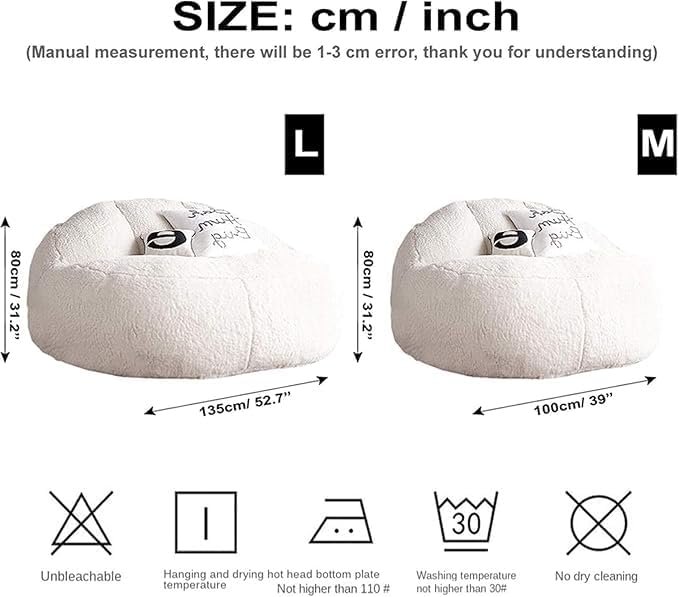 Luxury Luxe Big Lamb Velvet Bean Bag Sofa Bed | Plush Convertible Lounge Chair for Indoor-Outdoor | Cloud-Like Comfort, Adult & Kids Cozy Corner (Filled with Beans, Medium (80D x 110W x 80H cm)) - Image 2