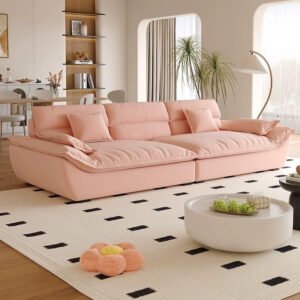 Luxury Luxe CloudScape Sofa | Modern Ergonomic Comfort in Eco-Chic Linen-Cotton Blend | Cream Sofa Set for Stylish & Sustainable Living Rooms (Pink, Single Seater: Width 120 cm)
