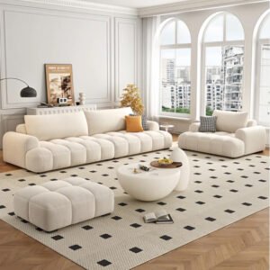 Luxury Luxe Italian Minimalism Modern Design Home Furniture Fabric Lounge Couch Corner Velvet Sectional Sofas Set Furniture Living Room (BEIGE, THREE SEATERS)