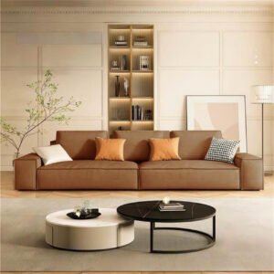Luxury Luxe Modern PU Leather Sofa Set - Multifunctional Sectional Couch for Living Room & Office, Brown/Beige/Black, 1.25m-3.0m Sizes (Brown, Double-seaters 1.9m)